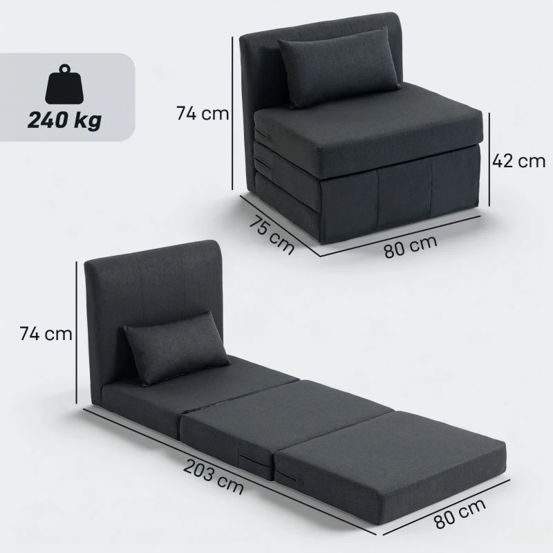 HOMCOM 2-in-1 Schlafsessel Klappbares Sofa-Bett mit Leinenstruktur, Gepolstertes Gästebett Klappstuhl, Dunkelgrau