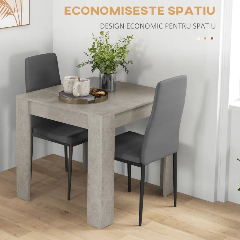 HOMCOM Set da Pranzo 3 Pezzi con Tavolo da Cucina 80x80x76 cm e 2 Sedie Moderne 41x50x97 cm, Grigio