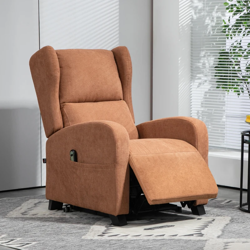 HOMCOM Poltrona Relax Alzapersona in Velluto con Schienale Reclinabile a 160° con Telecomando, Marrone Scuro