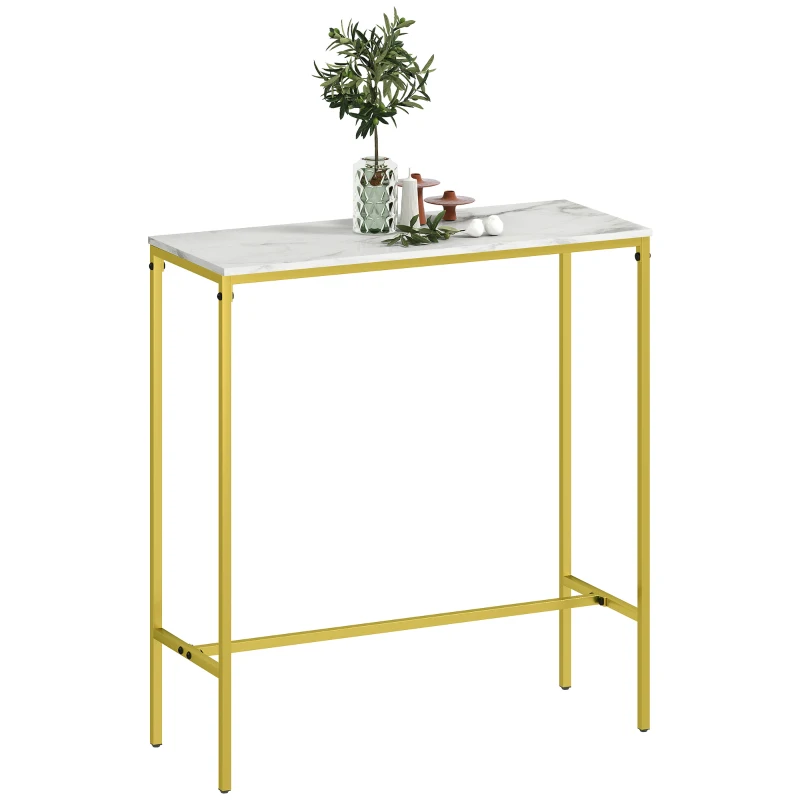 HOMCOM Table de bar rectangulaire avec plateau aspect effet marbre et cadre en acier, 100 x 40 x 107 cm, doré