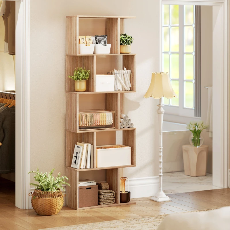 HOMCOM Mobile Libreria in Legno a 5 Ripiani con Divisorio, 60x24x184.5 cm, Color Legno