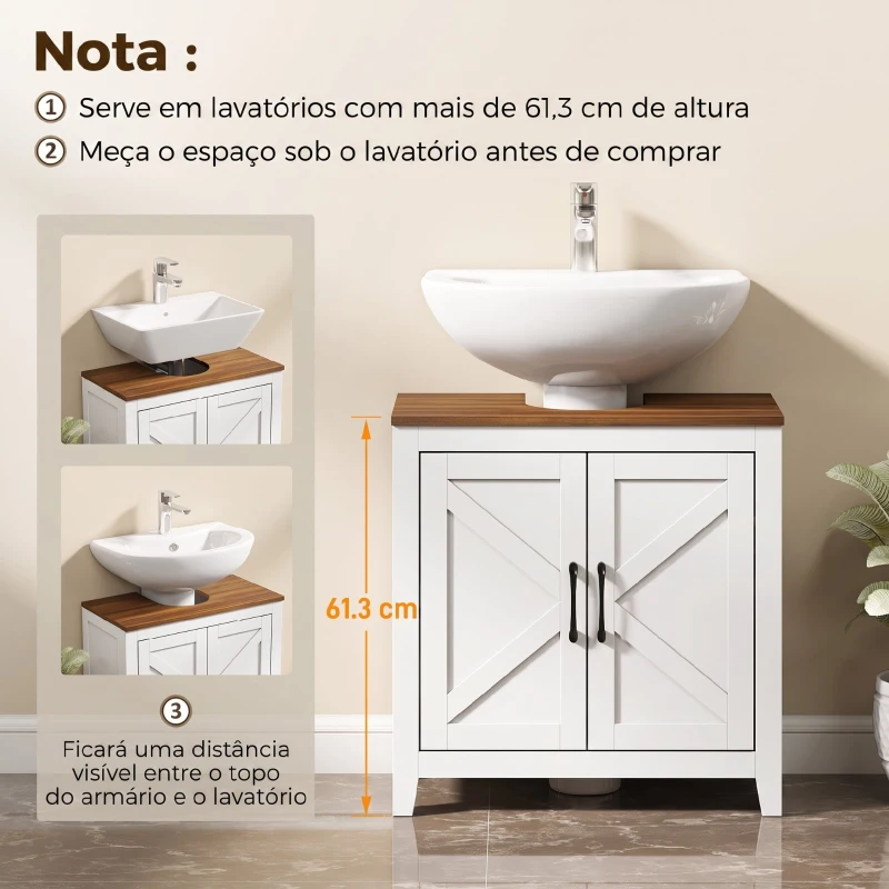 HOMCOM Móvel de Lavatório Estilo Rústico com Prateleira Ajustável e 2 Portas Tipo Celeiro, Branco