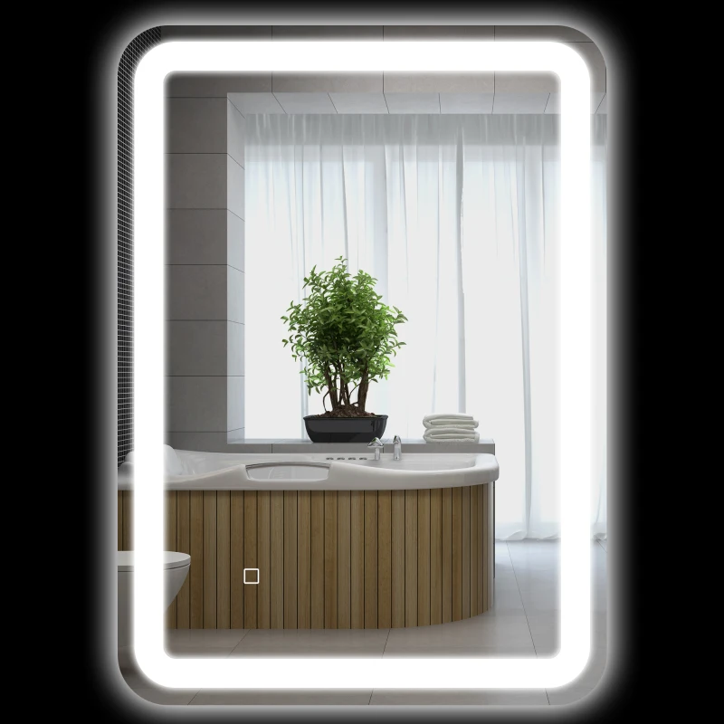 HOMCOM Specchio Bagno con Interruttore Touch, Luce LED a 3 Temperature e Antiappannamento, 70x50cm