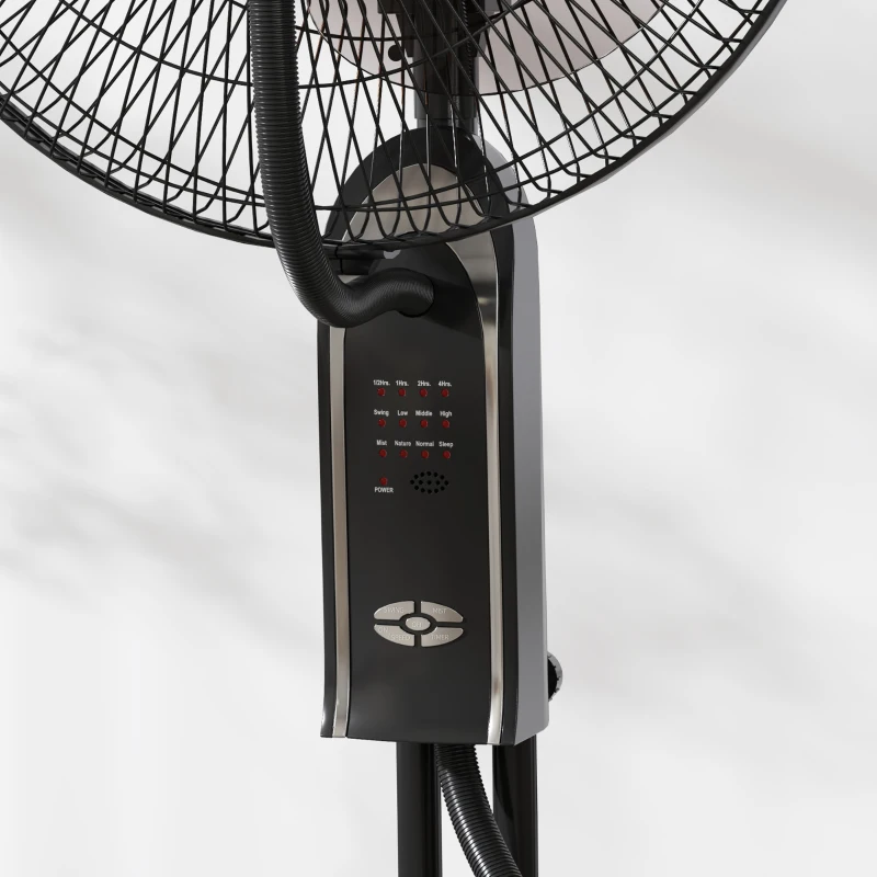 HOMCOM Ventoinha de Pé com Nebulizador 75 W Temporizador Depósito 3,2L Controlo Remoto 3 Velocidades 3 Hélices e Ecrã LED Ø44,5 cm Preto