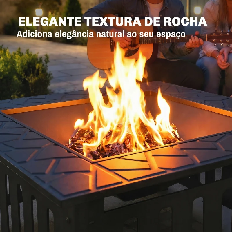 Outsunny Fogareiro Exterior Quadrado em Aço, 67x67x47 cm, com Atiçador e Tampa de Malha, para Festas, Preto