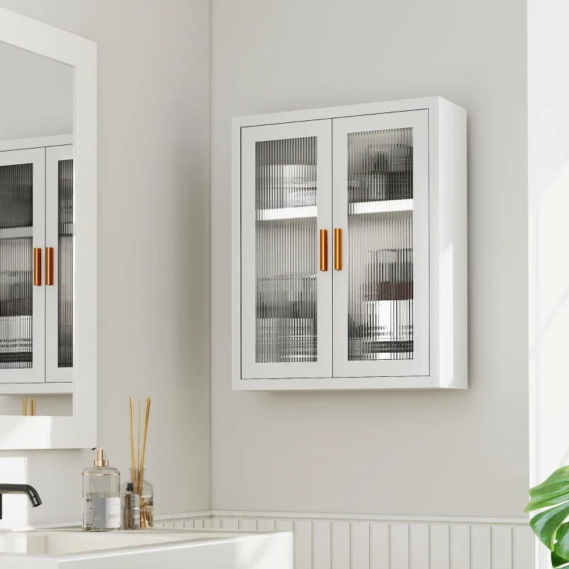 HOMCOM Armário de Casa de Banho de Parede com Portas de Acrílico Prateleira Ajustável Fecho Magnético 40x14x50 cm Branco