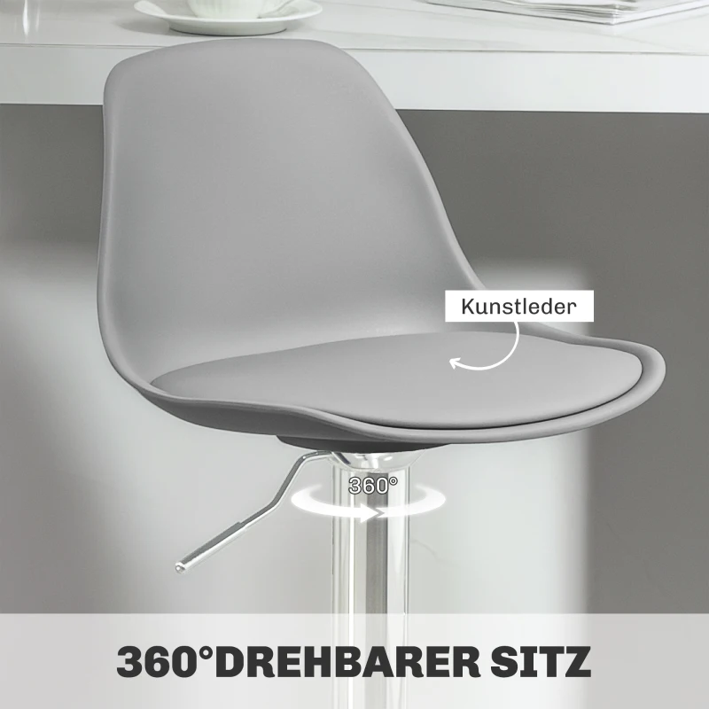 HOMCOM 2er-Set Barhocker, Barstühle, Drehstühle mit Lehne, höhenverstellbar, bis 120 kg belastbar, 42 x 41 x 82-104 cm, Grau