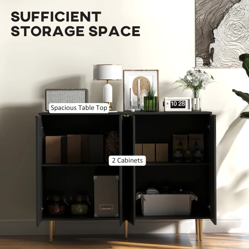 HOMCOM Sideboard Buffet Cabinet, Modern Kitchen Storage Cabinet with Adjustable Shelves and Metal Legs, Black