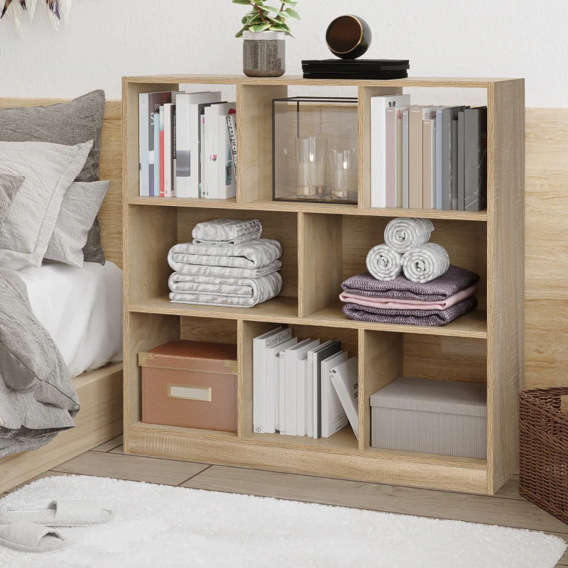 HOMCOM Bücherregal Regal Standregal, 8 Regalfächer, 97,5 x 30 x 100 cm, Eichen-Optik