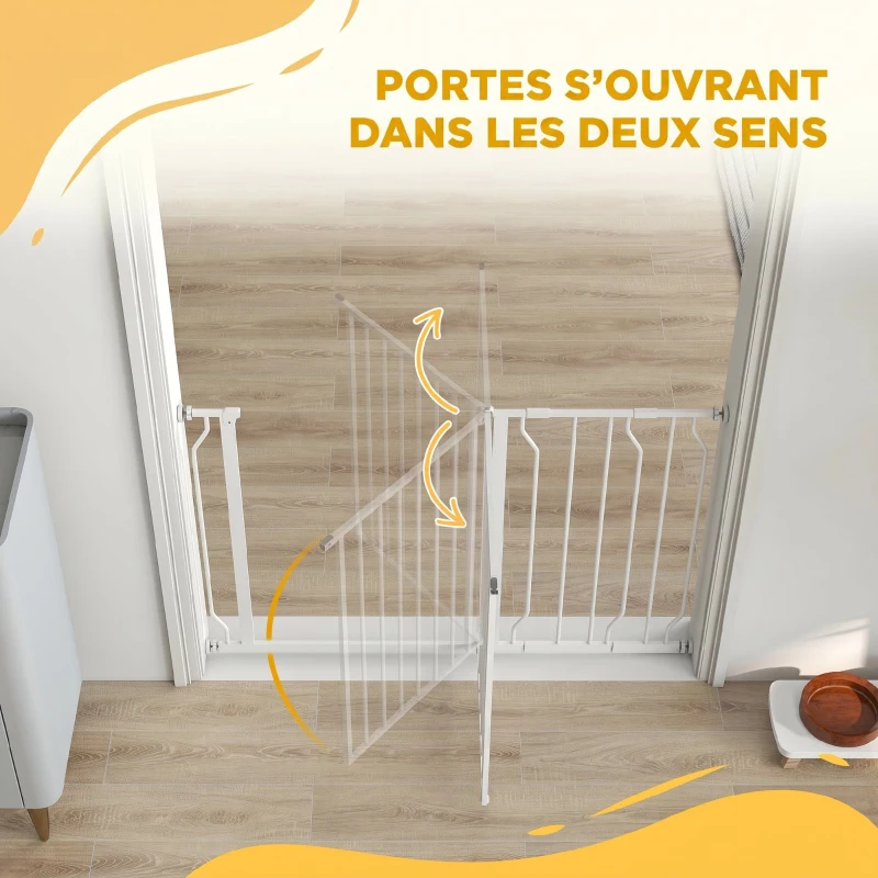 PawHut Barrière de sécurité barrière pour animal domestique longueur réglable dim. 75-115L x 76H cm blanc
