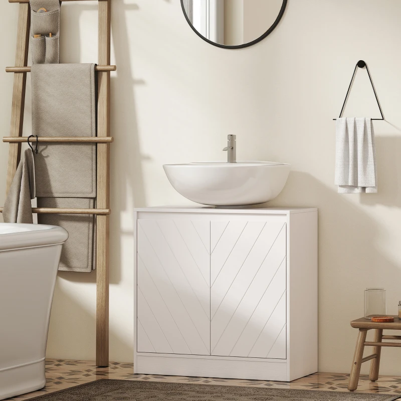 HOMCOM Móvel para Lavatório Pousar com 2 Portas e Prateleira Ajustável para Lavatórios com ou sem Pedestal 60x30x59,8 cm Branco