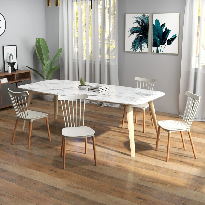 HOMCOM Conjunto de 4 Cadeiras Estilo Nórdico com Encosto Alto e Pés de Madeira de Faia 43x52,5x83 cm Cinza Claro