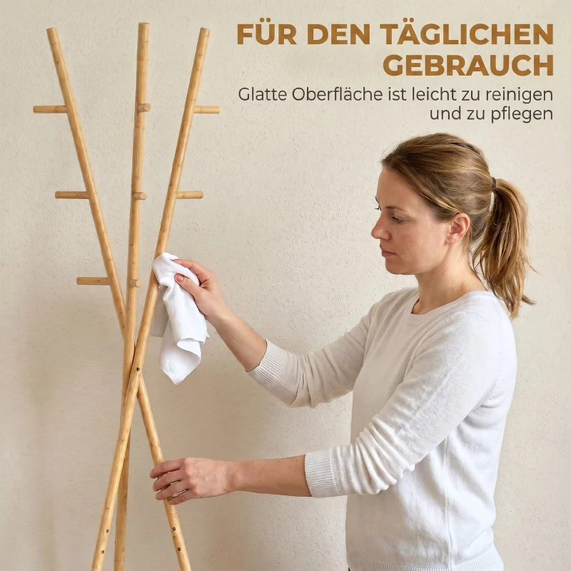 HOMCOM Freistehender Garderobenständer mit 9 Haken und 2 Regalböden für den Eingangsbereich, natur
