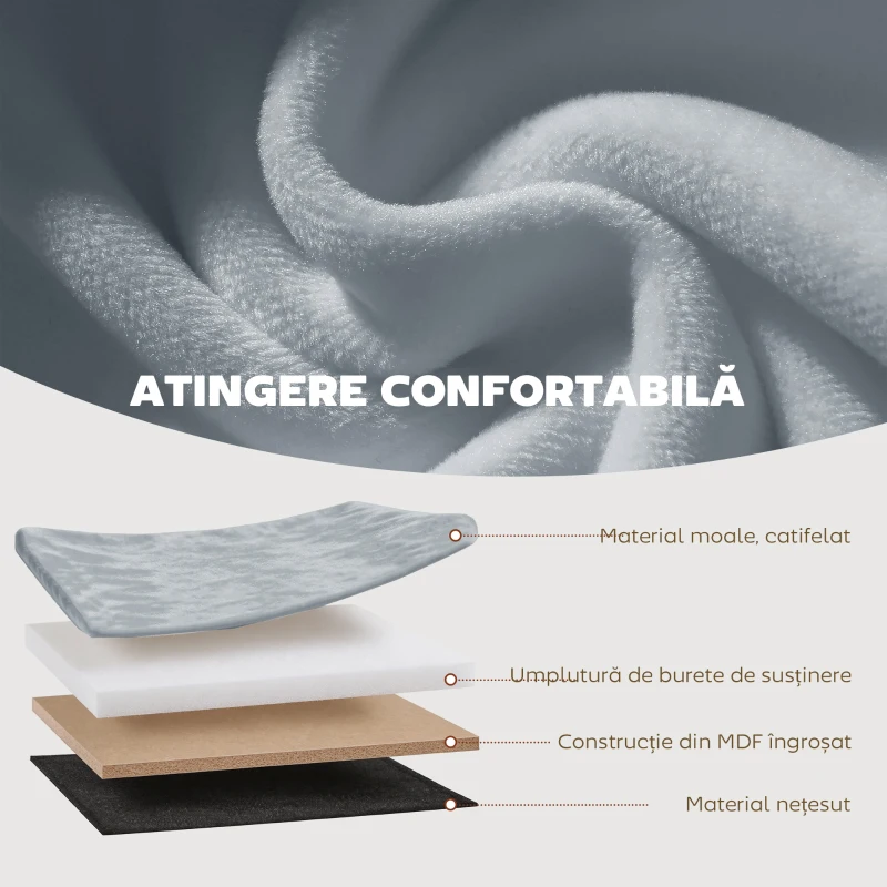 HOMCOM Taburet pliabil cu spațiu de depozitare de 72L, tapițat cu catifea, 76x38x35 cm, gri