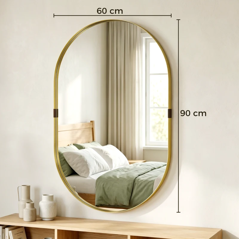 HOMCOM Wall Mirror, Bathroom Mirror with Elevated Aluminium Alloy Frame, 60 x 90 cm, Gold Tone