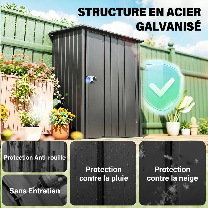 Outsunny Abri de Jardin 1m² - Remise pour Outils - cabanon Porte verrouillable - dim. 1L x 1,03l x 1,6H m - tôle d'acier ondulée Anthracite