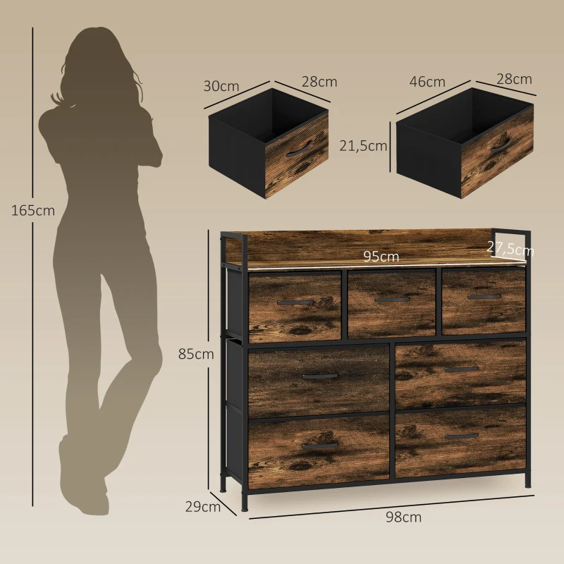 HOMCOM Commode 7 tiroirs meuble de rangement tiroir en tissu pliant - structure acier noir - 98 x 29 x 85 cm