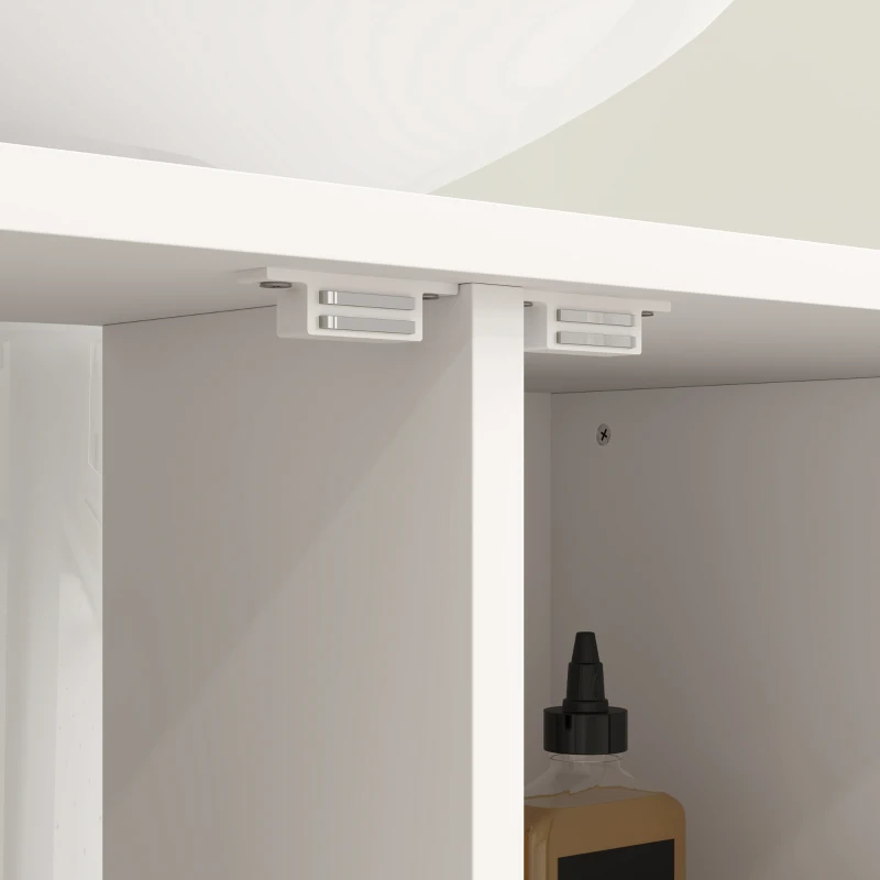 HOMCOM Under Sink Bathroom Cabinet, Rustic Under Sink Cabinet for Basin with or without Pedestal, Cream White and Walnut