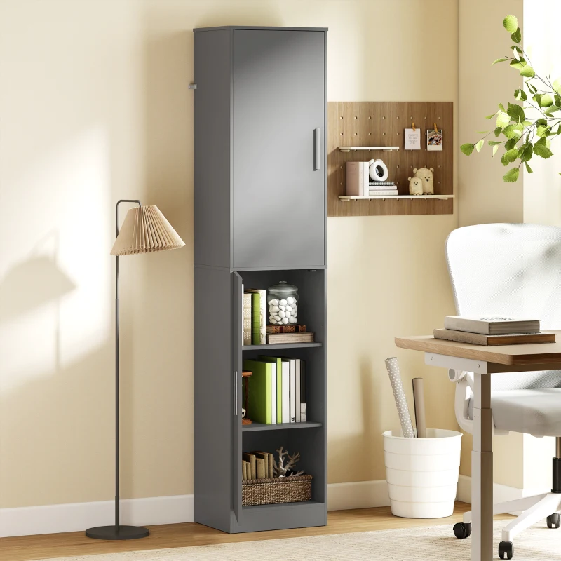 HOMCOM Meuble de salle de bain colonne avec 2 portes et 4 étagères réglables, 40 x 35 x 180 cm, gris