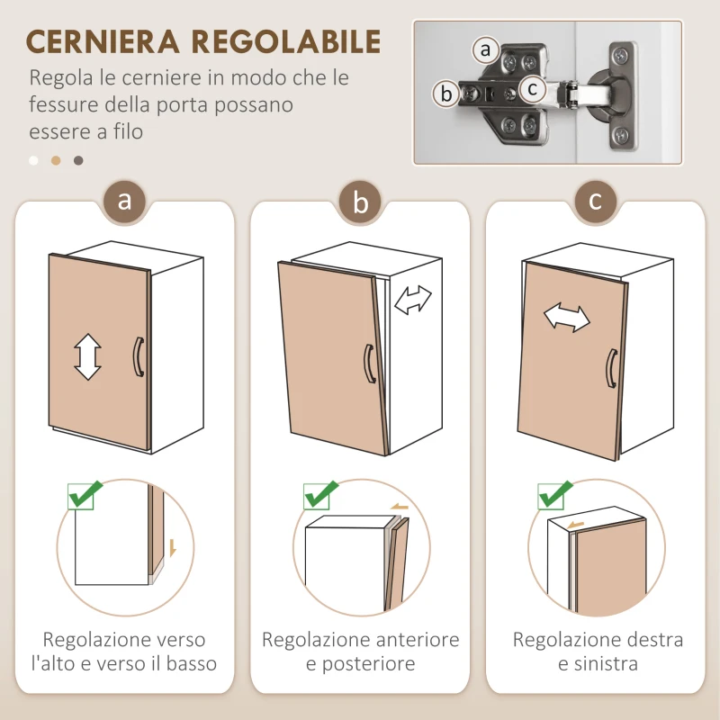 HOMCOM Credenza Cucina Alta con 2 Armadietti e un Cassetto Centrale, Ripiani Regolabili e 4 Ante Totali, Bianco