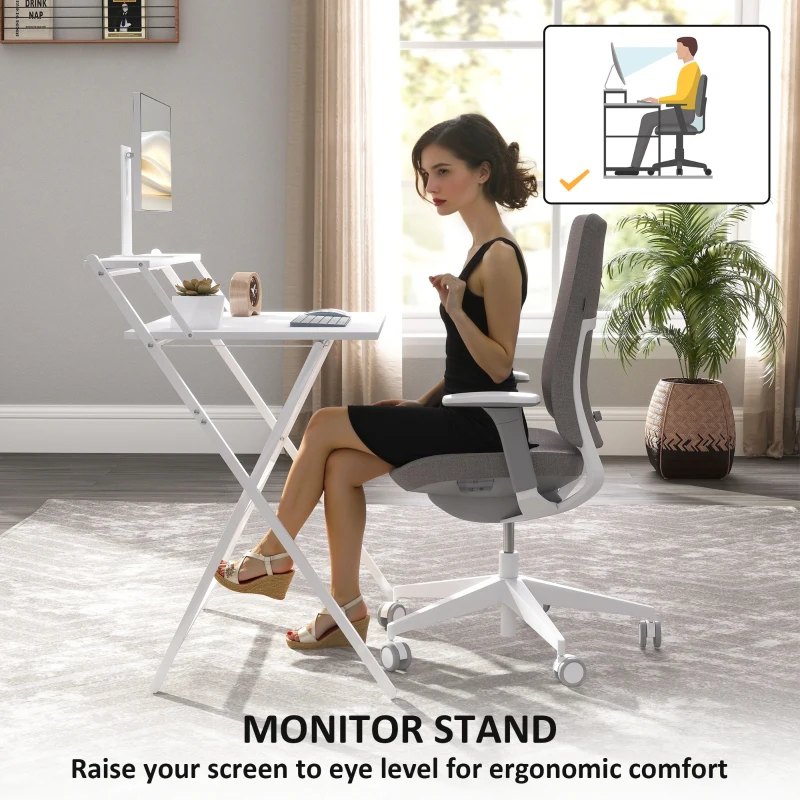 HOMCOM 81.5 cm Folding Computer Desk with Monitor Shelf - White