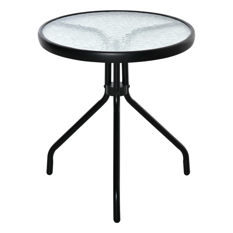 Outsunny Beistelltisch Garten wetterfester Gartentisch mit Glastischplatte, Balkontisch aus Metall Ø50x55H cm