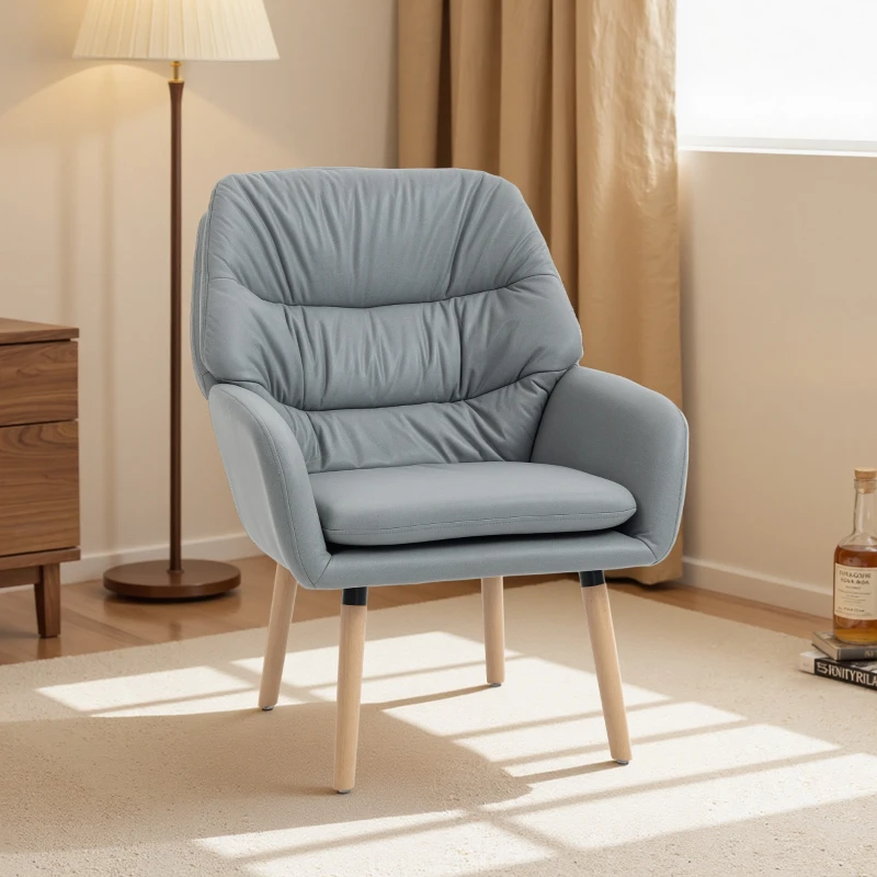 HOMCOM Poltrona de Sala de Estar Moderna Acolchoada de Dupla Camada Estofada em Couro Sintético Pés de Madeira 68x74x89 cm Cinza