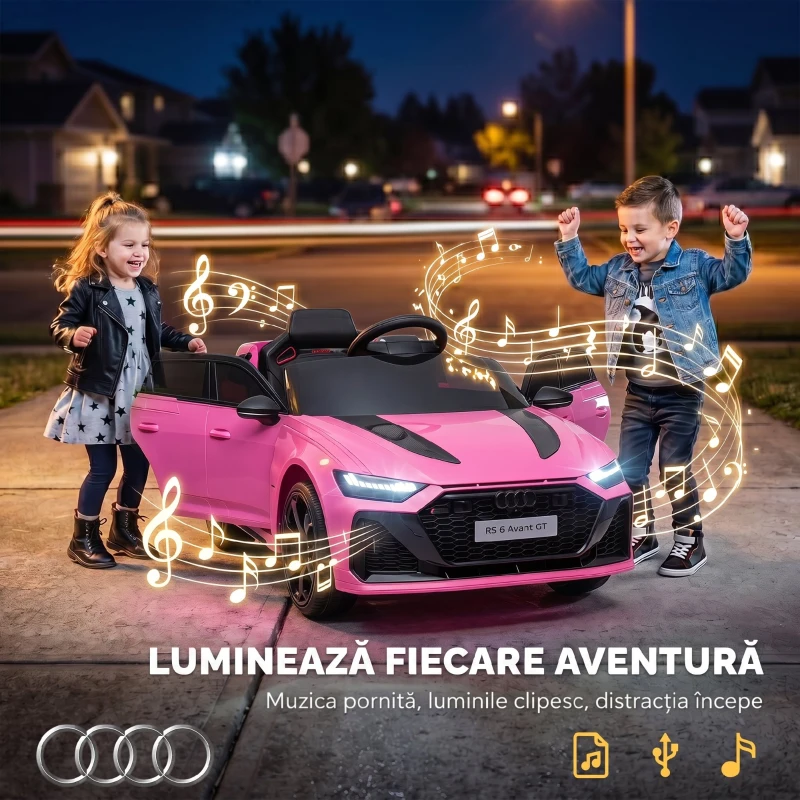 AIYAPLAY Coche Eléctrico para Niños Audi RS 6 Avant GT 12V con Mando a Distancia 2,4G Motor Doble Arranque Progresivo Suspensión