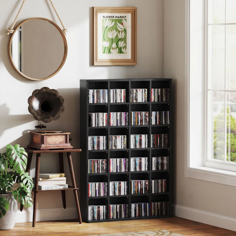 HOMCOM Meuble de rangement multimédia 456 CD/ 336 DVD - bibliothèque en bois avec étagères réglables, 89 x 130,5 cm, noir