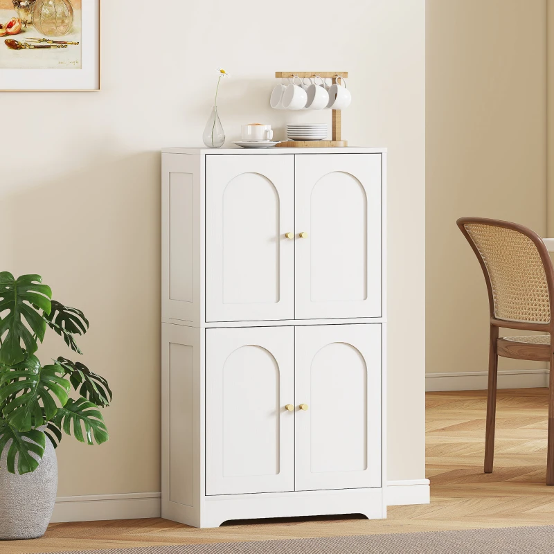 HOMCOM Credenza Cucina in Legno con 2 Armadietti, 4 Ante, 2 Ripiani Regolabili, per Sala da Pranzo, Soggiorno, Bianco