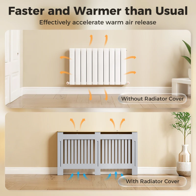 HOMCOM Slatted Radiator Cover, Painted Cabinet with Line Grill Design, 152L × 19W × 81H cm, Grey