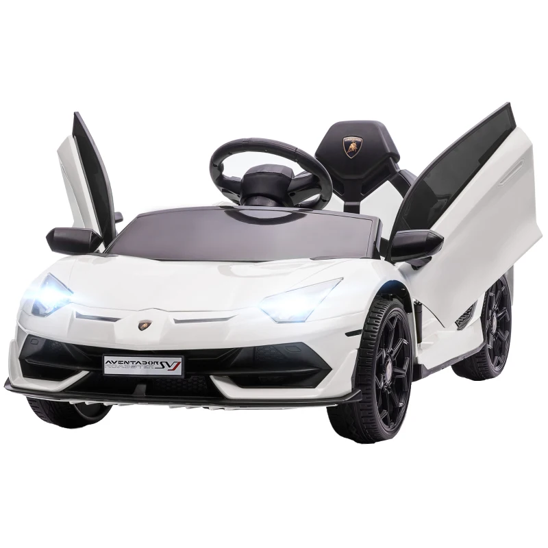 HOMCOM Macchina Elettrica per Bambini a 12V Licenza Lamborghini con Clacson e Telecomando, 107.5x64.5x47 cm, Bianca