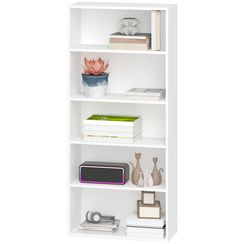HOMCOM Estante de 5 Níveis Estante para Livros com 2 Prateleiras Ajustáveis para Sala de Estar Escritório Quarto 60x24x133,5 cm Branco