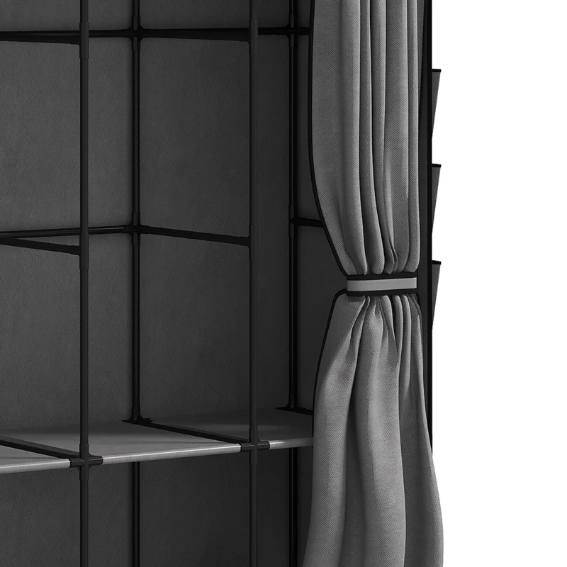 HOMCOM Armario de Tela con 5 Barras 5 Estantes 6 Bolsillos Laterales Cremallera Marco de Acero 212x45x167 cm Gris