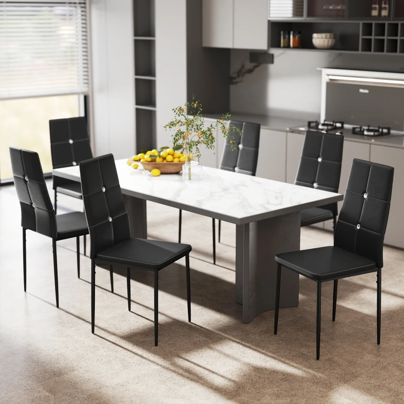HOMCOM Conjunto de 6 Cadeiras de Sala de Jantar Estofadas em PU Cadeiras de Cozinha com Encosto Alto com Botões 41x50x97 cm Preto
