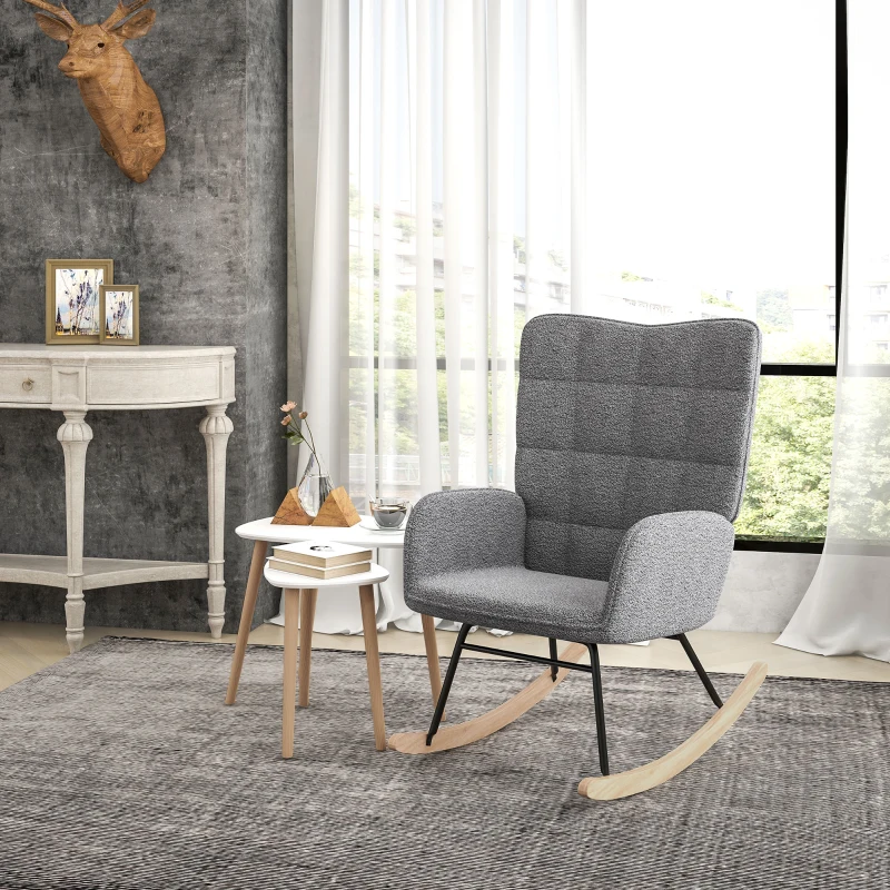 HOMCOM Living Room Furniture Set, Wingback Rocking Chair and Two Nesting Coffee Tables, White and Dark Grey