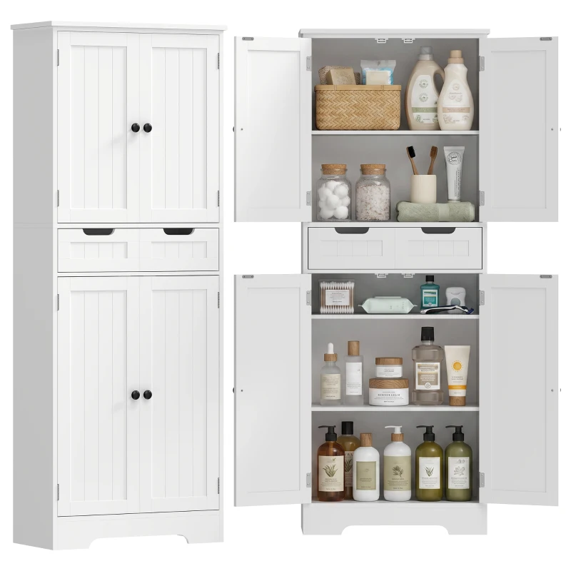 HOMCOM Meuble de salle de bain, meuble de rangement avec tiroir et 4 portes, style moderne, 60 x 30 x 160 cm, blanc
