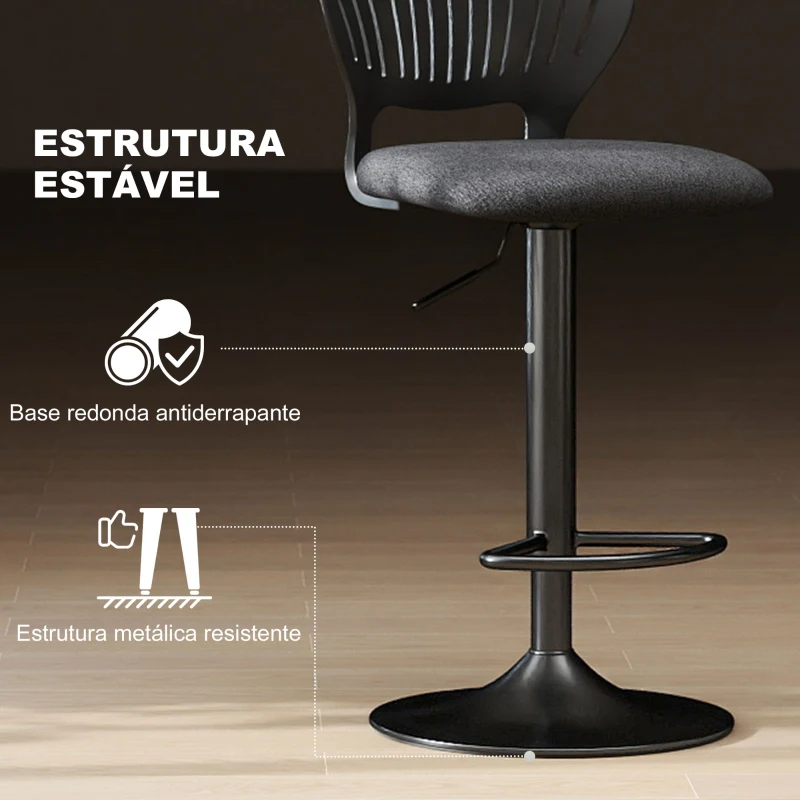 HOMCOM Conjunto de 2 Bancos Altos de Cozinha Giratórios a 360° Reguláveis em Altura de 84-105 cm 40,5x43x84-105 cm Preto