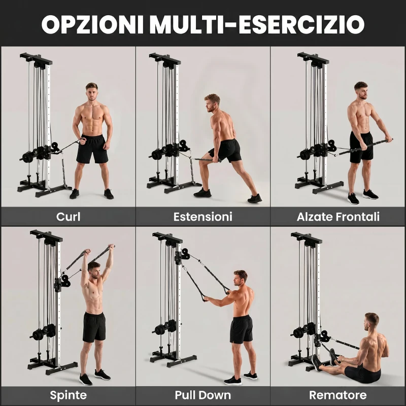 SPORTNOW Lat Machine da Parete con Pulegge Regolabili, Stazione a Cavi con Pulldown e Carico Pesi Regolabile, per Casa Palestra Multifunzione, Nero