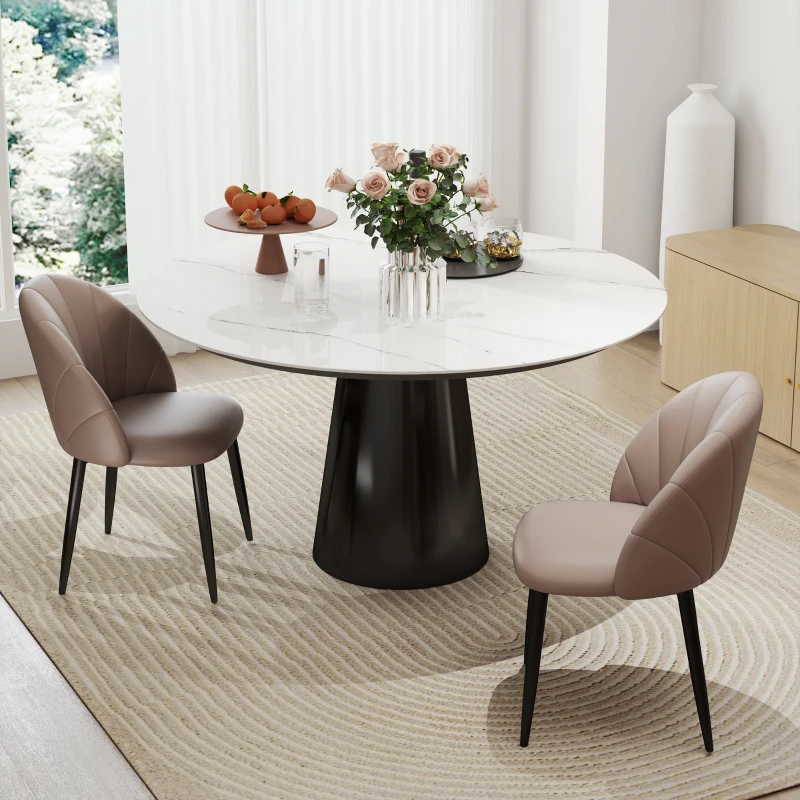 HOMCOM Set 2 Sedie da Pranzo in Pelle PU con Gambe in Metallo e Schienale a Conchiglia, Marrone