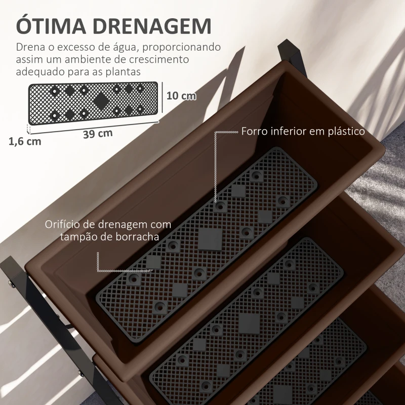 Outsunny Suporte para Plantas de 5 Níveis com 5 Vasos Orifícios de Drenagem para Interior e Exterior 55x63x120 cm Preto