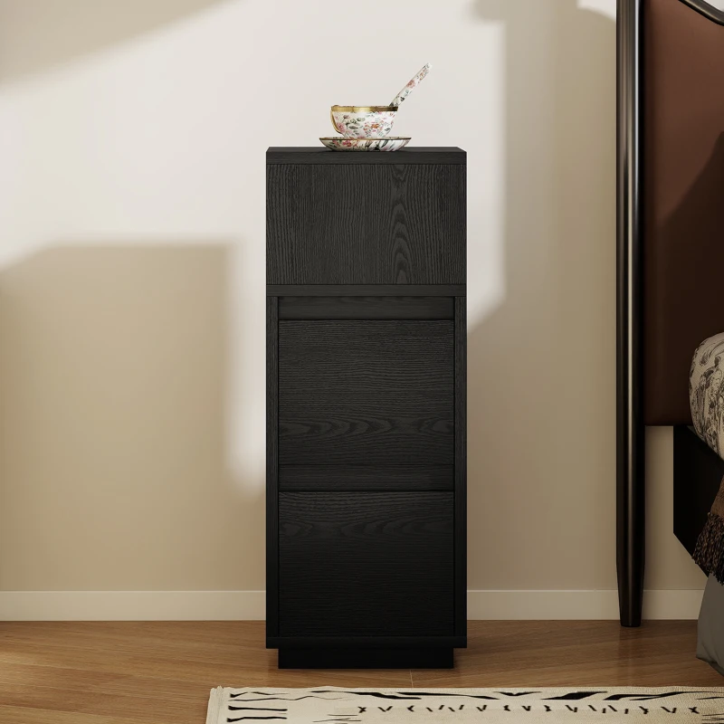 HOMCOM Slim Bedside Table, Narrow Bedside Cabinet with Open Shelf and 2 Drawers for Bedroom, Living Room, Black