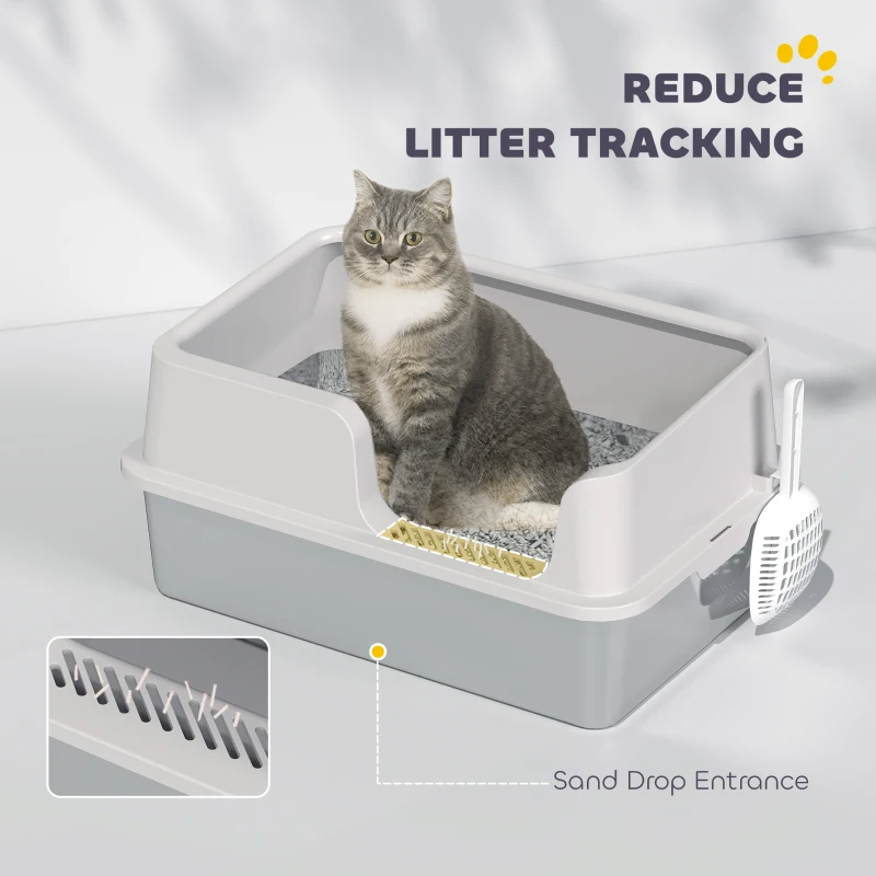 PawHut Stainless Steel Litter Box with Detachable Rim, Scoop, Easy Cleaning, Odour-Resistant, 60 x 40 x 28 cm