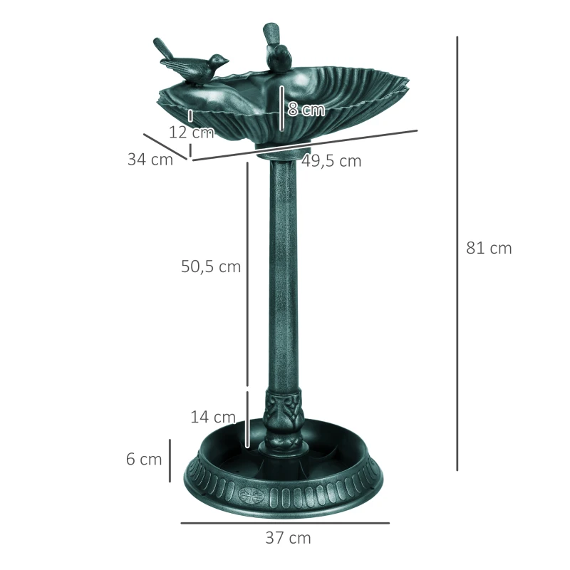 Outsunny Bain d'oiseaux abreuvoir antique 81 cm avec base de jardinière, mangeoire et bassin à oiseaux sur pied, bronze vert