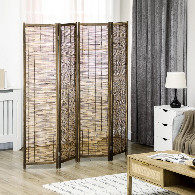 HOMCOM Paravent en bois séparateur de pièce closion de séparation pliable 4 panneaux 160 x 170 cm - naturel