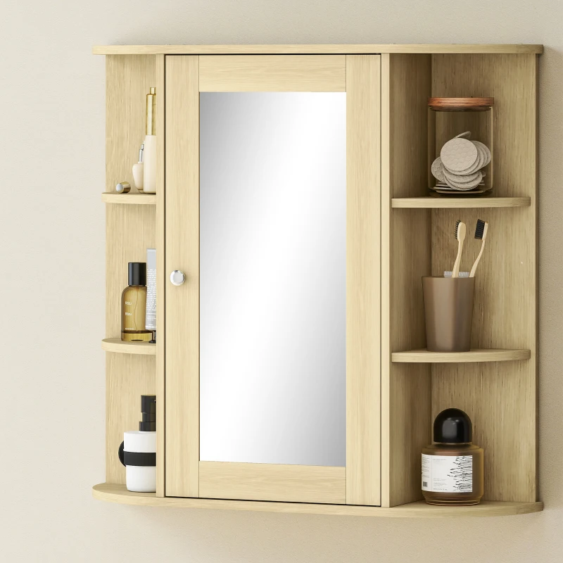 HOMCOM Armário de Casa de Banho com Espelho e Prateleiras Abertas 66x17x63 cm Madeira