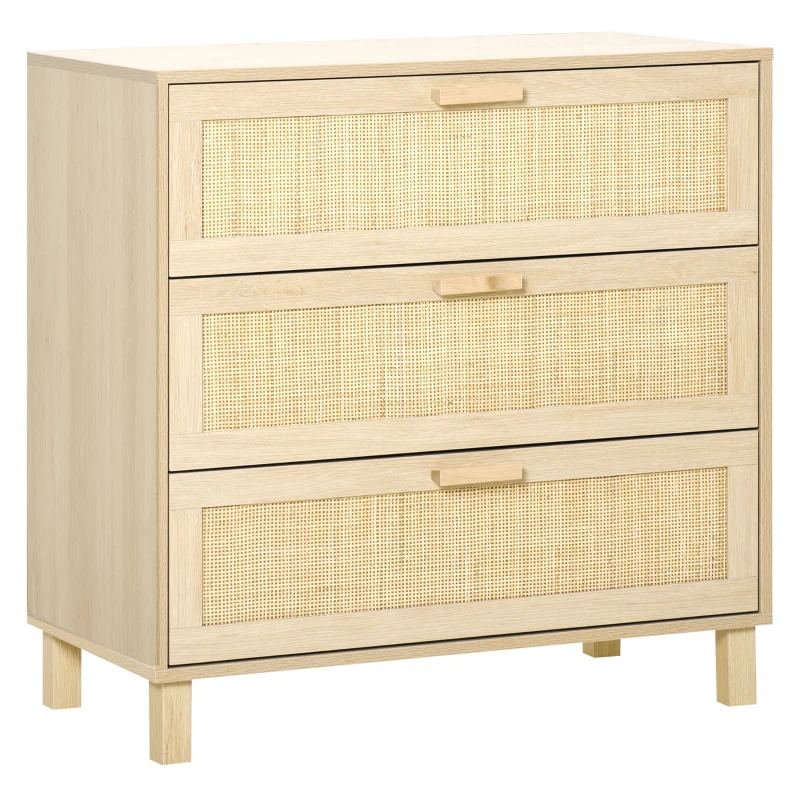 HOMCOM Commode 4 tiroirs cannage en rotin dim. 80L x 40l x 80H cm MDF Aspect Bois Clair