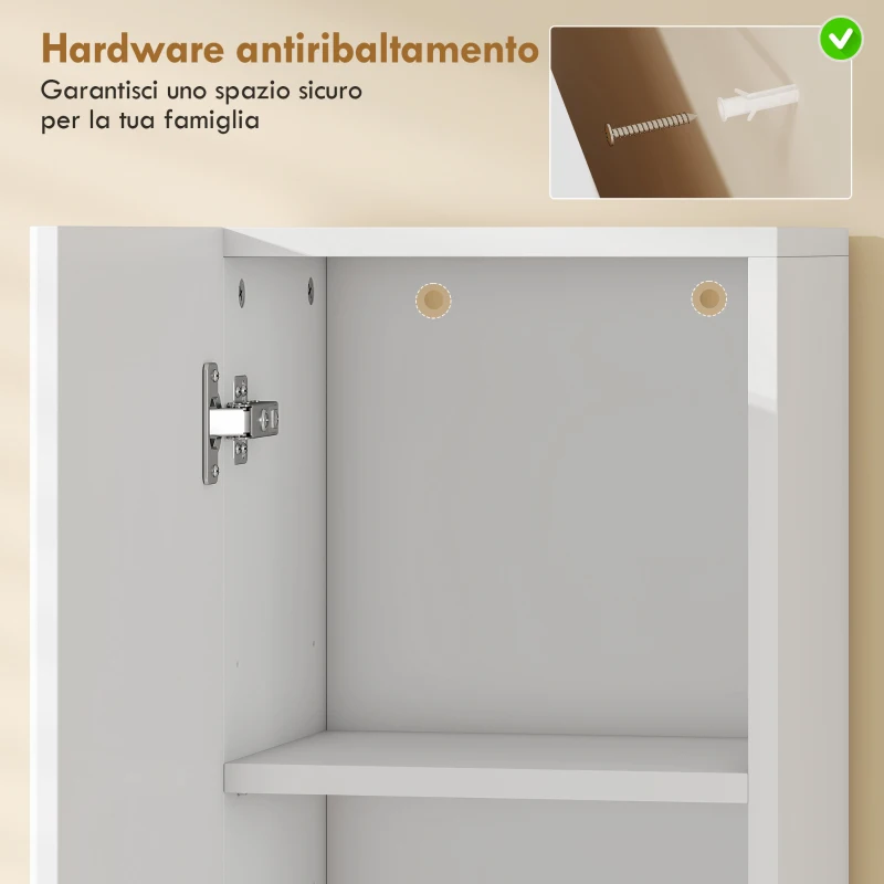 HOMCOM Mobile da Bagno a 2 Ante con Spazio Aperto e Ripiani Regolabili, in Legno, 30x24x140 cm, Bianco