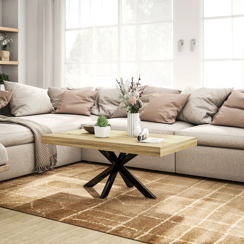 HOMCOM Table Basse rectangulaire table d'appoint Style Industriel en métal Noir et Plateau aspect Bois - dim. 110 x 60 x 45cm