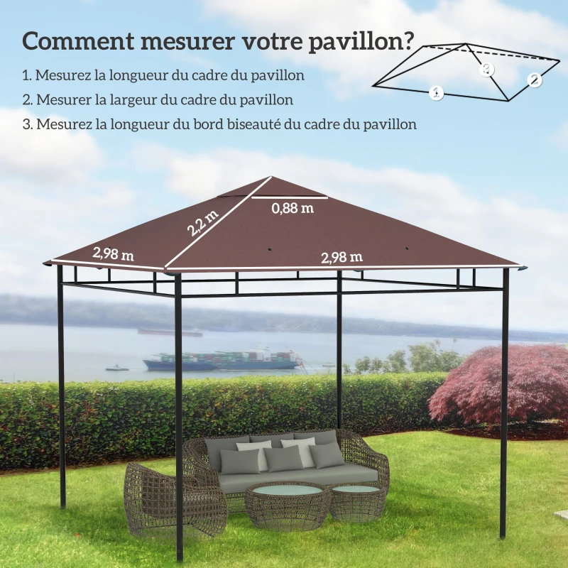 Outsunny Toile de rechange pour pavillon tonnelle tente toit de remplacement gazebo de jardin tissu polyester haute densité 180 g/m² anti-UV 3 x 3 m café